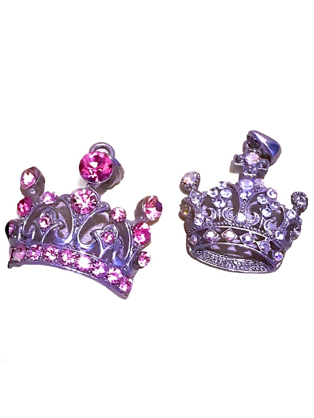 Y2K Hot Topic Rhinestone Princess Queen Crown Necklace Pendants Pink Silver
